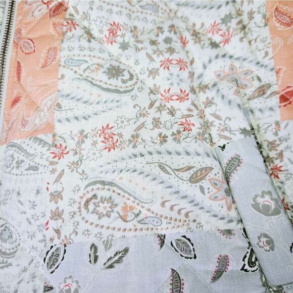 7 for All Mankind Quilted Paisley Pastel Patchwork Zip Up Puffer Jacket Coat L - Picture 10 of 13